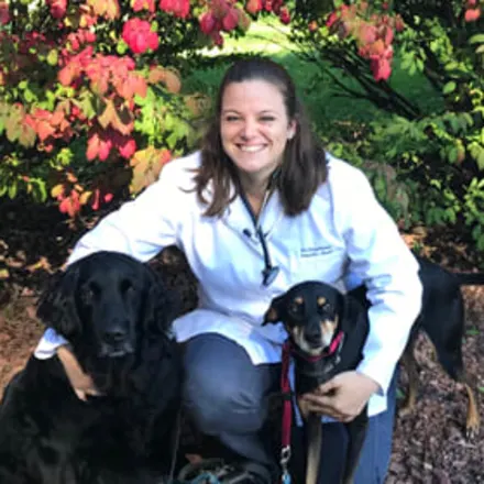 Stephanie Vanden Bush with two black dogs